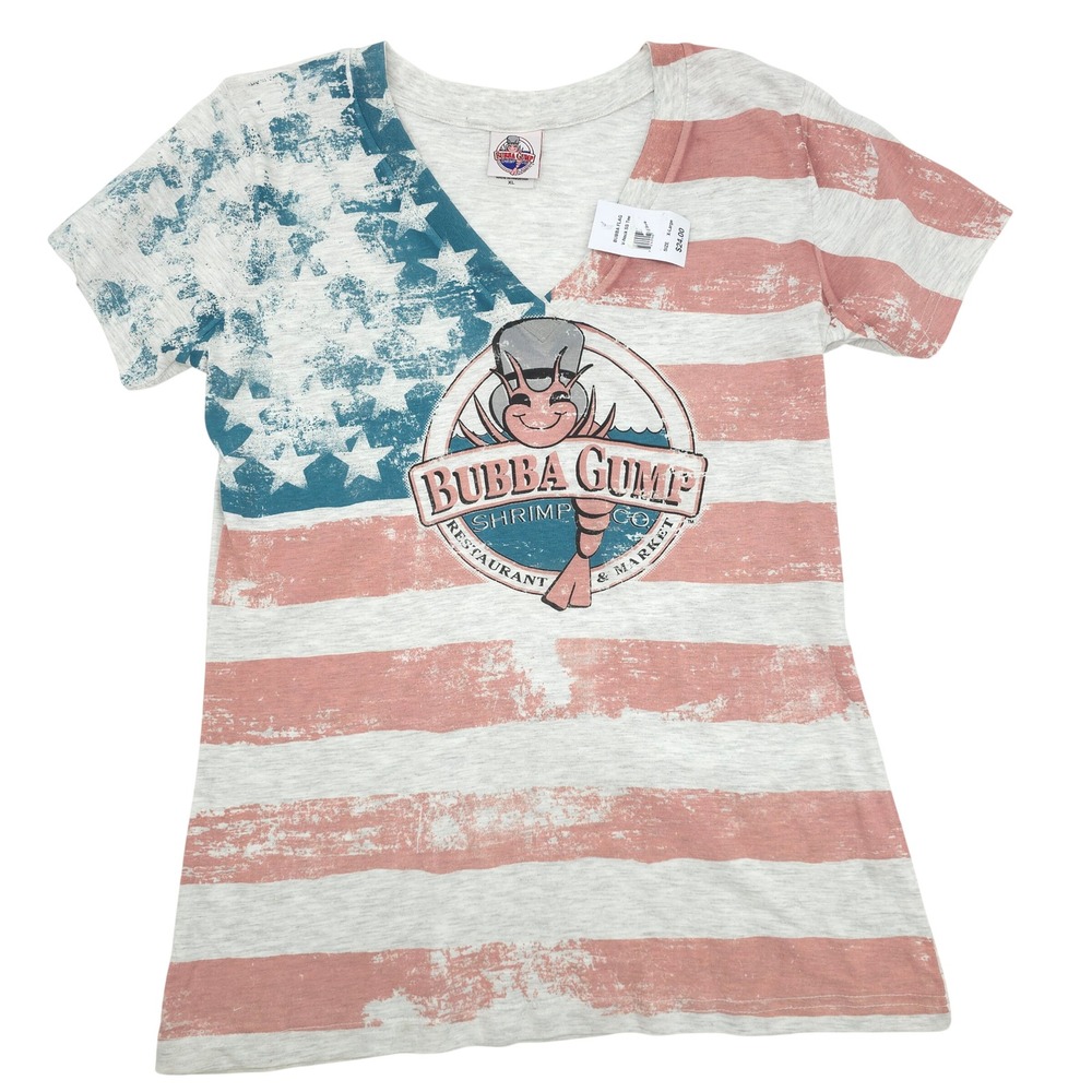 Bubba Gump Shrimp Co Tee American Flag Graphic V-Neck XL New